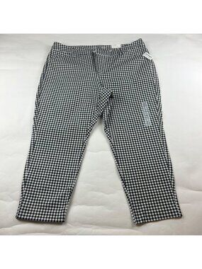 Old Navy Black Gingham Checkered Canvas High Rise Skinny Pixie Ankle Pant 22 New